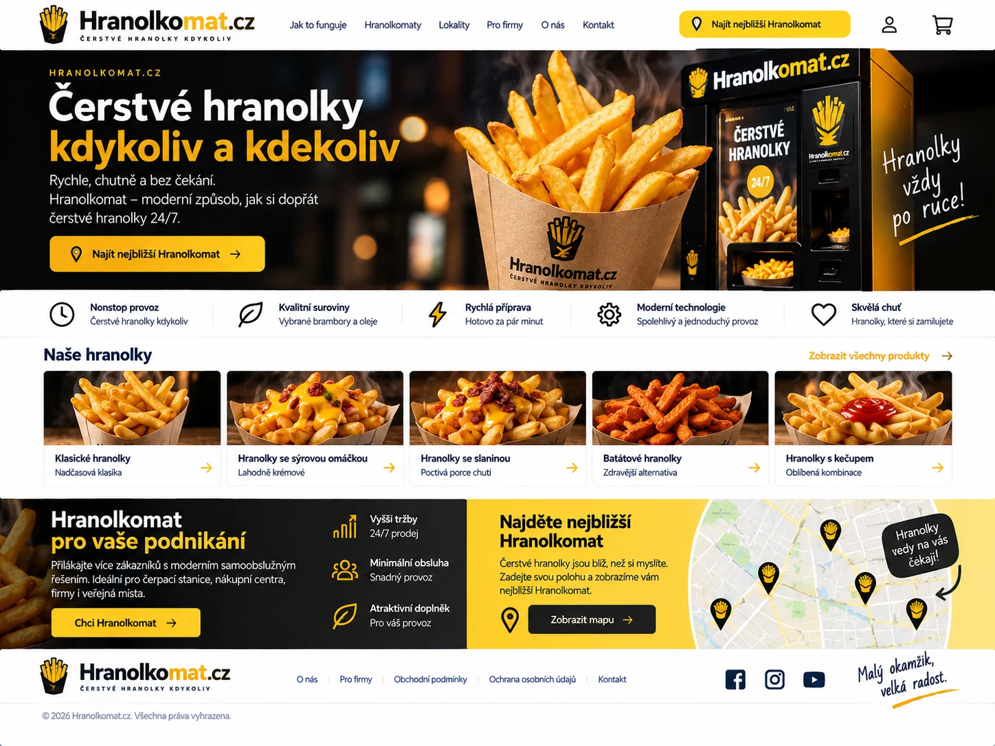 Ilustrační návrh Hranolkomat.cz se samoobslužným automatem na čerstvě připravené hranolky